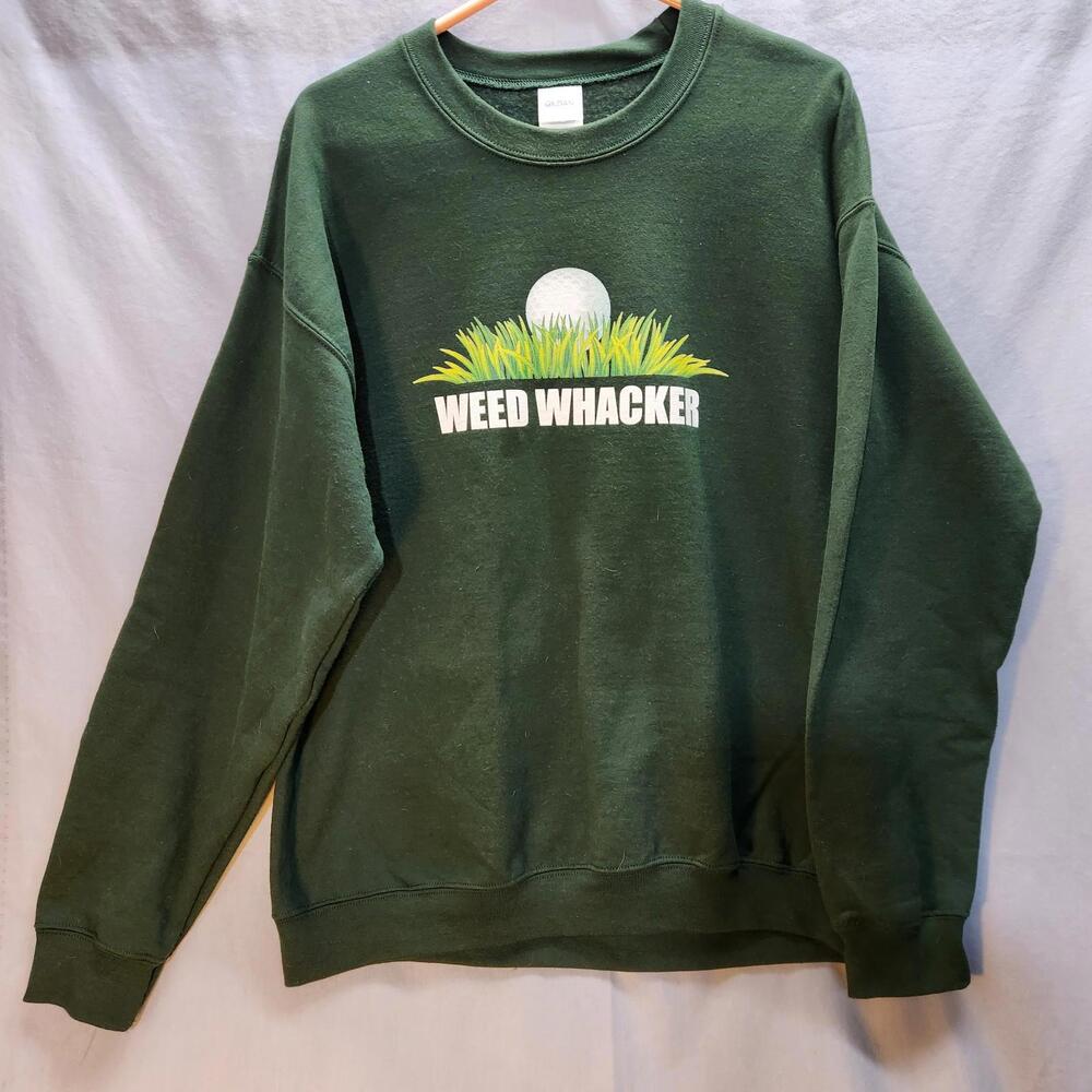 Men's Gildan Golf Weed‎ Whacker Humor Sweatshirt Green Size Large